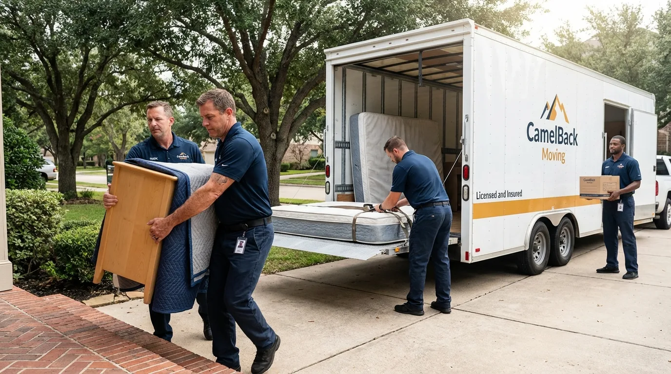 Crew loading residential truck for cross-state move from Hudson, NH