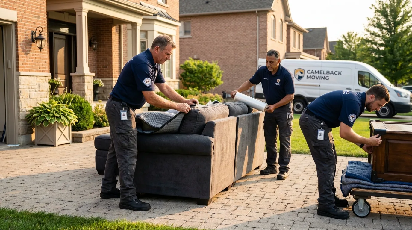 Large estate moving crew wrapping furniture in Hudson, NH